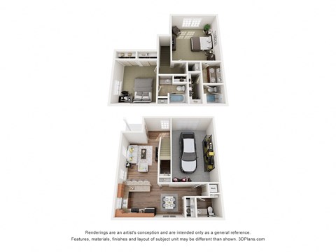 Floor plan for 2 beds, 2.5 baths, 1313 sqft